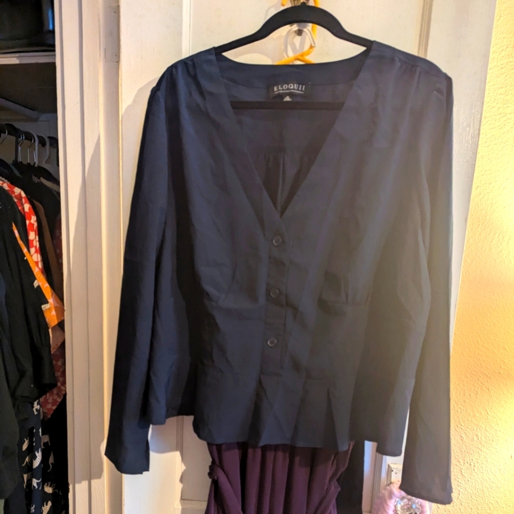 Eloquii Navy Blue Peplum Top Plus 20 NWT